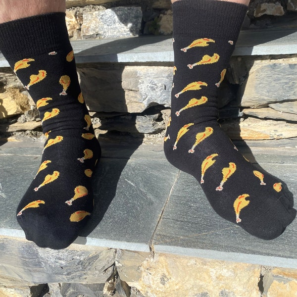 Men's 'Chicken Drumstick' socks. Gift for men / Novelty socks / Junk food / Fried Chicken.