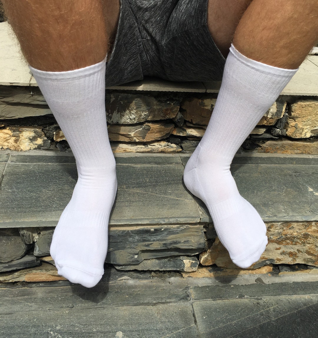COSHAL® 3 calzini sportivi da uomo in cotone ricco di qualità, da uomo, per allenamento, escursionismo, camminata, atletica, traspiranti, abbigliamento sportivo, Bianco (confezione da 3 paia