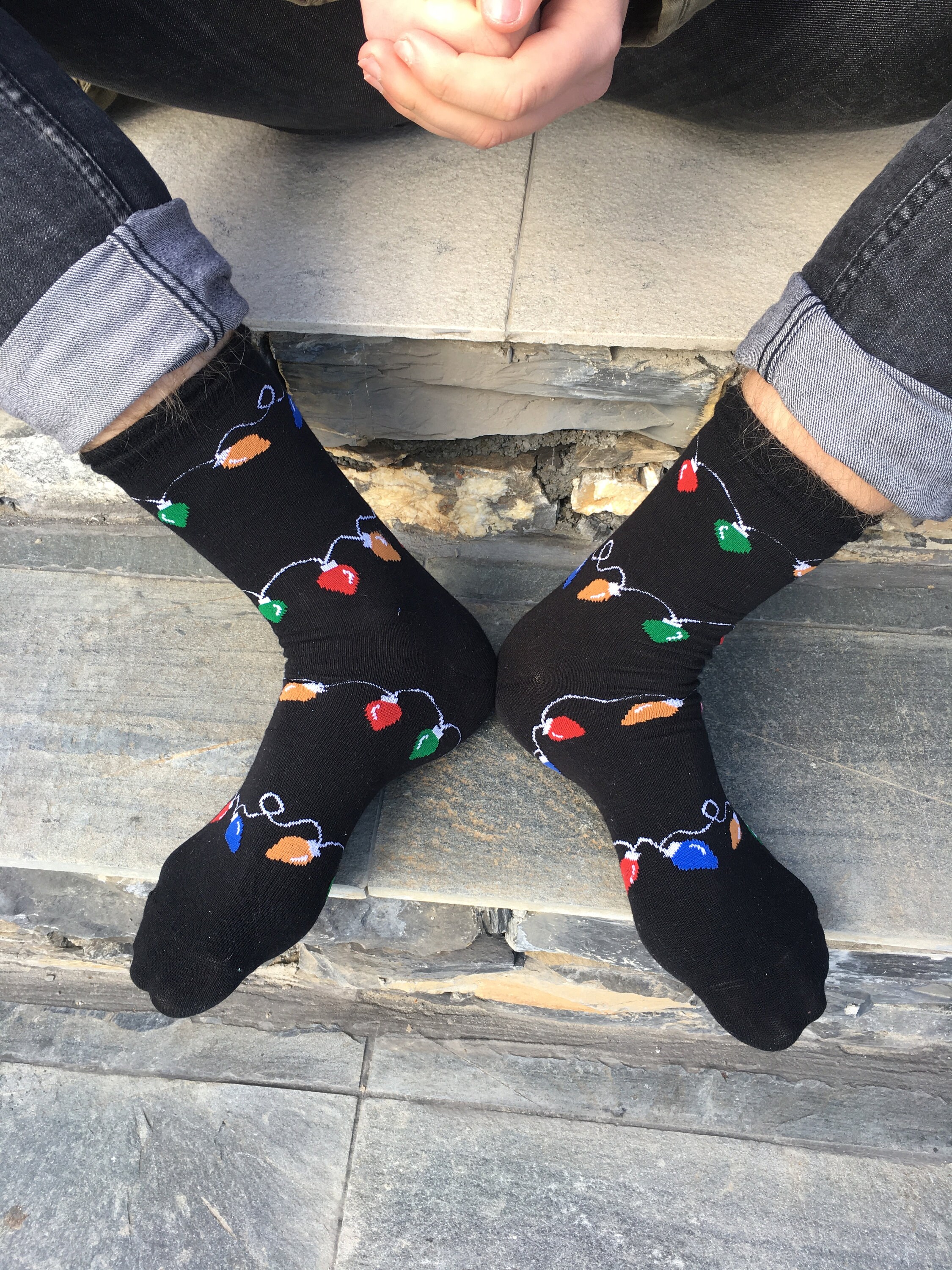 Image of Men's "Christmas Lights' Christmas Socks, Size Uk 7-11/Euro 41-45 Us 10-12 Gift For Men Stocking Filler/ Socks