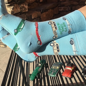 Men&#39;s personalised &#39;Vintage Car&#39; made to order embroidered socks. Personalised / Gift for Men / Bespoke / Car Socks / Father&#39;s Day.