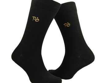 Men's or Ladies Single Pair Monogram Embroidered Socks -  Black socks, x27 Embroidery Thread Colours / Personalised / Initials / Bespoke