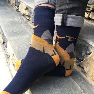 Men&#39;s &#39;Eid Mubarak’ socks personalised via bespoke embroidery. Custom text, Eid Mubarak, Ramadan, gift for men,