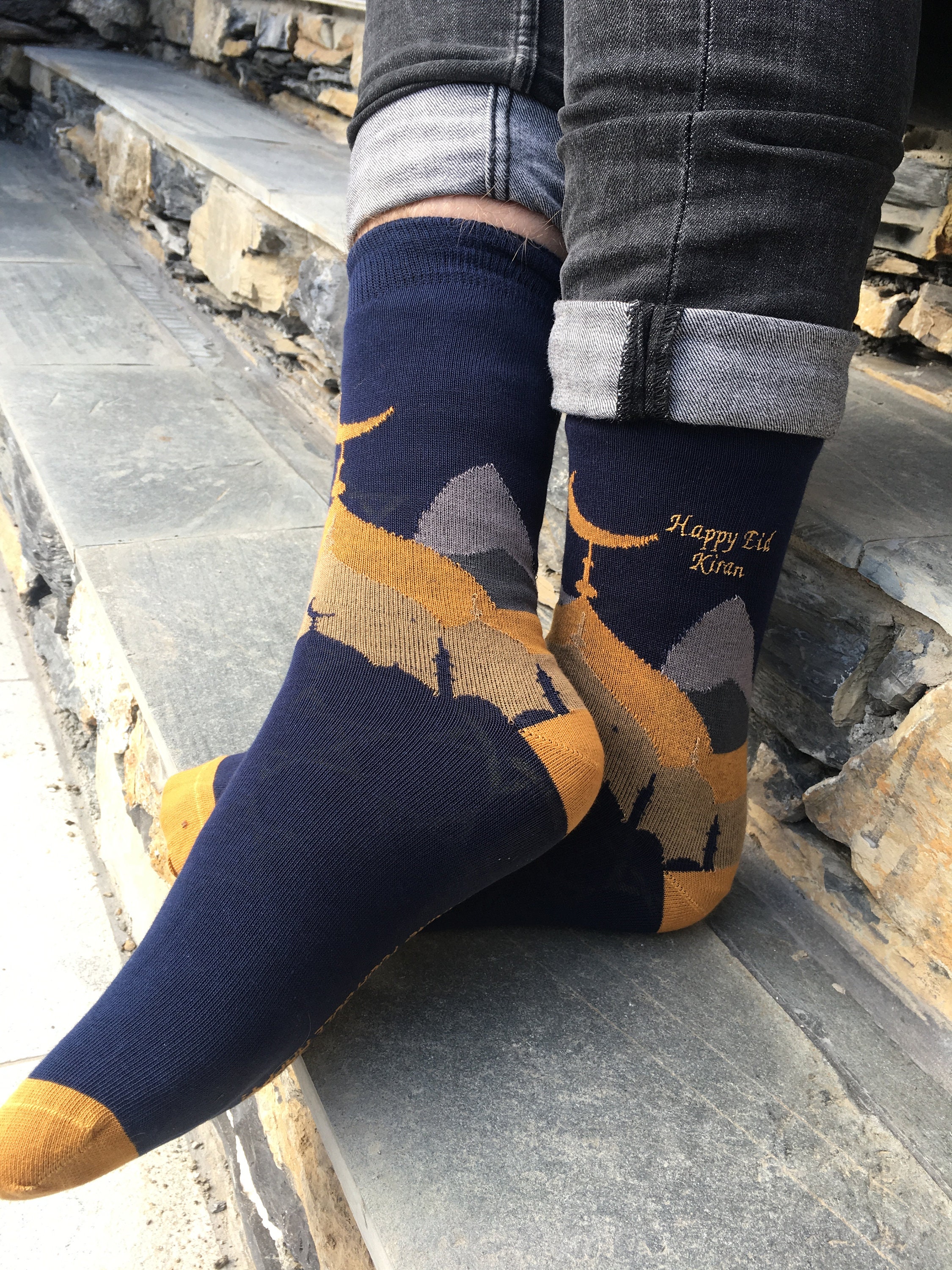 Image of Men's "Eid Mubarak’ Socks Personalised Via Embroidery, Size Uk 7-11/Euro 41-45 Us 10-12