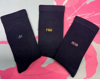 Bamboo Unisex Crew sport sock personalised with Initials. UK Made and Embroidered to order. Soft, Cushioned sole, Breathable & Eco-friendly.