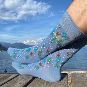Men&#39;s &#39;Christmas Forest&#39; socks personalised to order via embroidery. Xmas, Secret Santa, Stocking filler, Christmas Socks, Gift for him