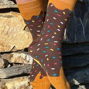 Men&#39;s or Ladies cotton rich &#39;Doughnut Sprinkles&#39; socks. Novelty socks, Sweet Treat, Birthday, Gift for him, Gift for her.