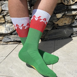 Men&#39;s &#39;Wales&#39; Sport socks. Crew socks, Welsh Flag, Gift for men, Patriotic Socks, Rugby, National Socks, Father&#39;s Day, St David&#39;s Day