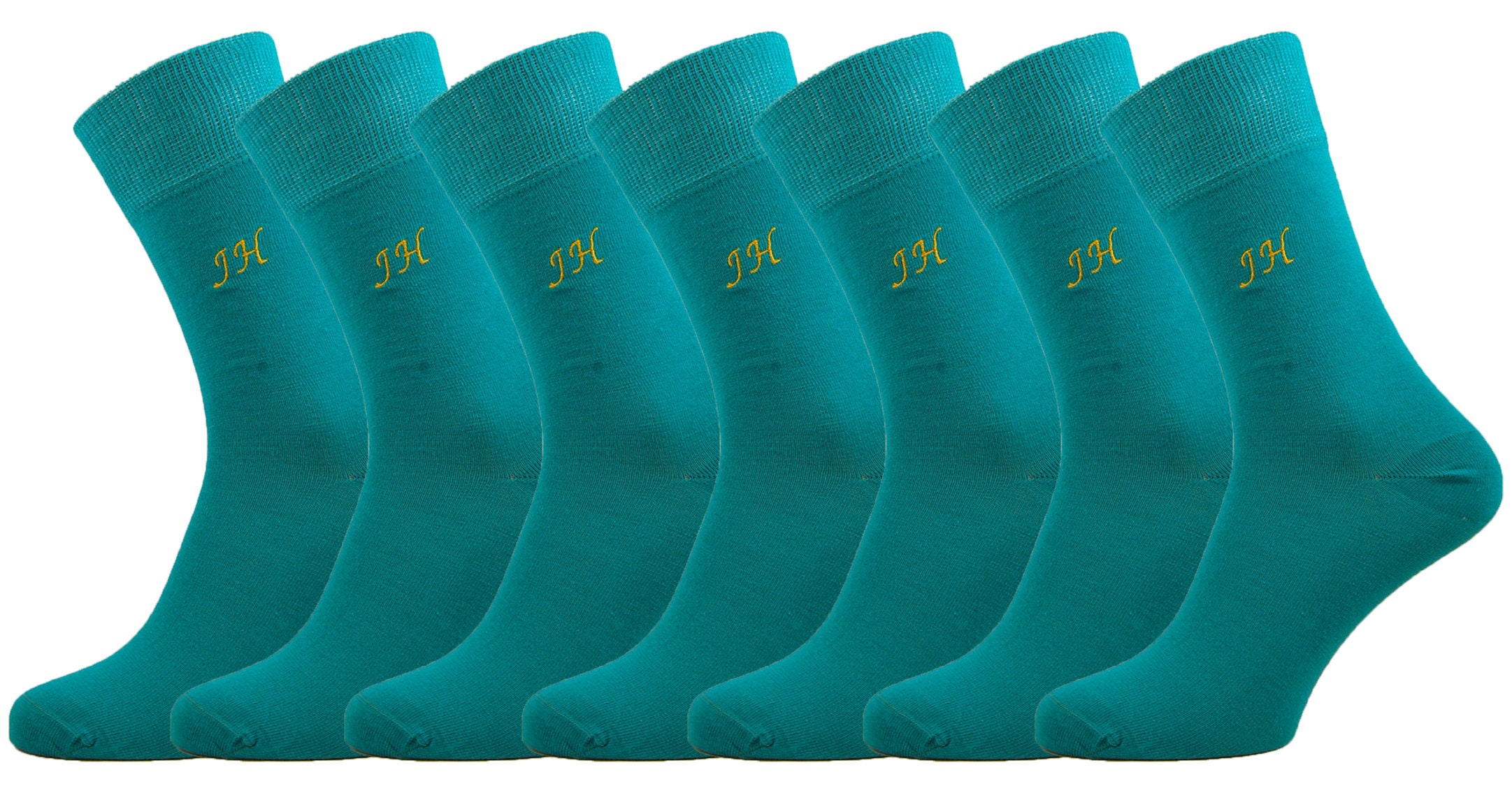 Image of Seven Pair Men's Bespoke Monogram Dress Socks, Uk Size 7 - 11, Us Size 10 12, Eu 41 45. X27 Sock Colours Available To Select From