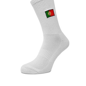 Men&#39;s or Ladies Patriotic Embroidered Portugal Flag Crew Sport Socks. Eco-Friendly cotton/Portuguese Flag/Country