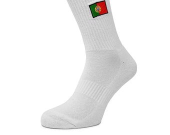 Men's or Ladies Patriotic Embroidered Portugal Flag Crew Sport Socks. Eco-Friendly cotton/Portuguese Flag/Country