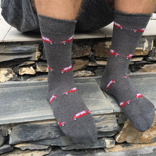 Men's 'Cooper Trooper' dress socks. Cotton-rich / Novelty / Gift for Men / Father's Day / Car socks / Classic car.