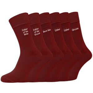 Groom's Party 'Ruby Red' Embroidered Wedding Socks x6 pairs - Groom, Father of the Bride, Father of the Groom, Best Man and Usher (x2)