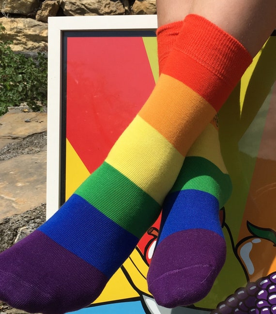 Men's or Ladies 1 Pair Cotton Rich PRIDE Rainbow Socks. Novelty Gift / LGTB  Socks / Gay Wedding Socks / LGBTQ Flag Socks / Pride Month Gift 