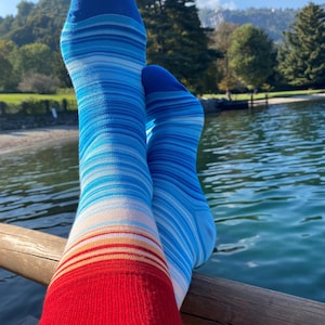 Men&#39;s &#39;Climate Aware&#39; socks. Gift for men, warming stripes, Climate change, Global warming, Climate activists, Environmental awareness.