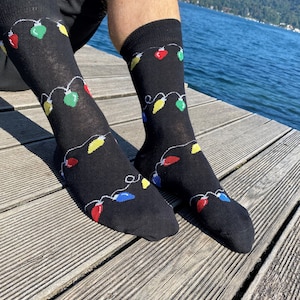 Men's 'Christmas lights' Christmas socks. Xmas gift, Stocking filler, Novelty Christmas, Secret Santa, Gifts for men, Christmas present. image 1