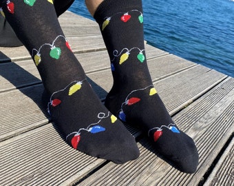 Men's 'Christmas lights' Christmas socks. Xmas gift,  Stocking filler, Novelty Christmas, Secret Santa, Gifts for men, Christmas present.