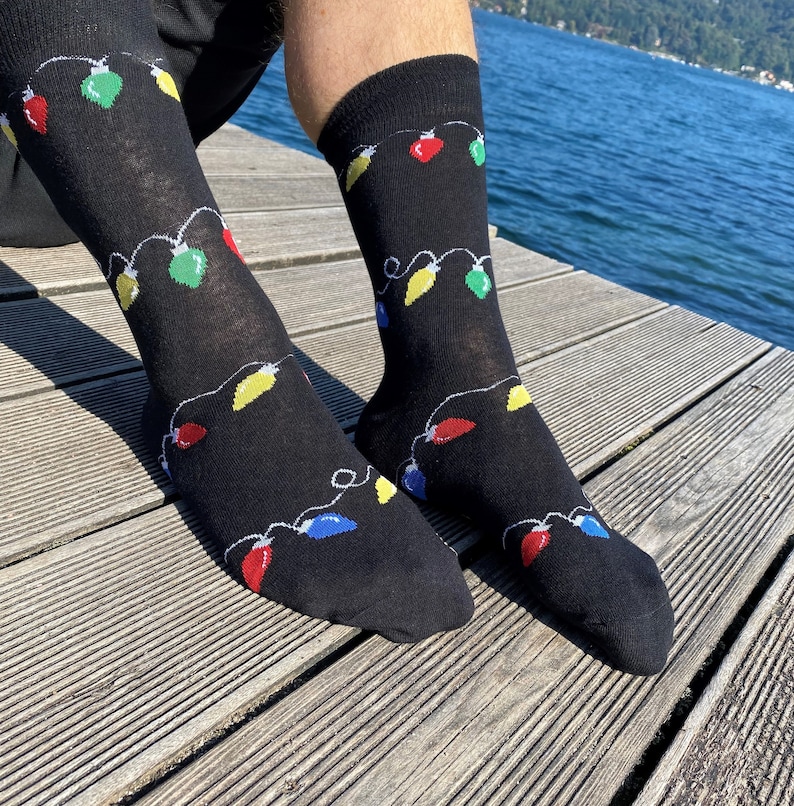 Men's 'Christmas lights' Christmas socks. Xmas gift, Stocking filler, Novelty Christmas, Secret Santa, Gifts for men, Christmas present. image 1