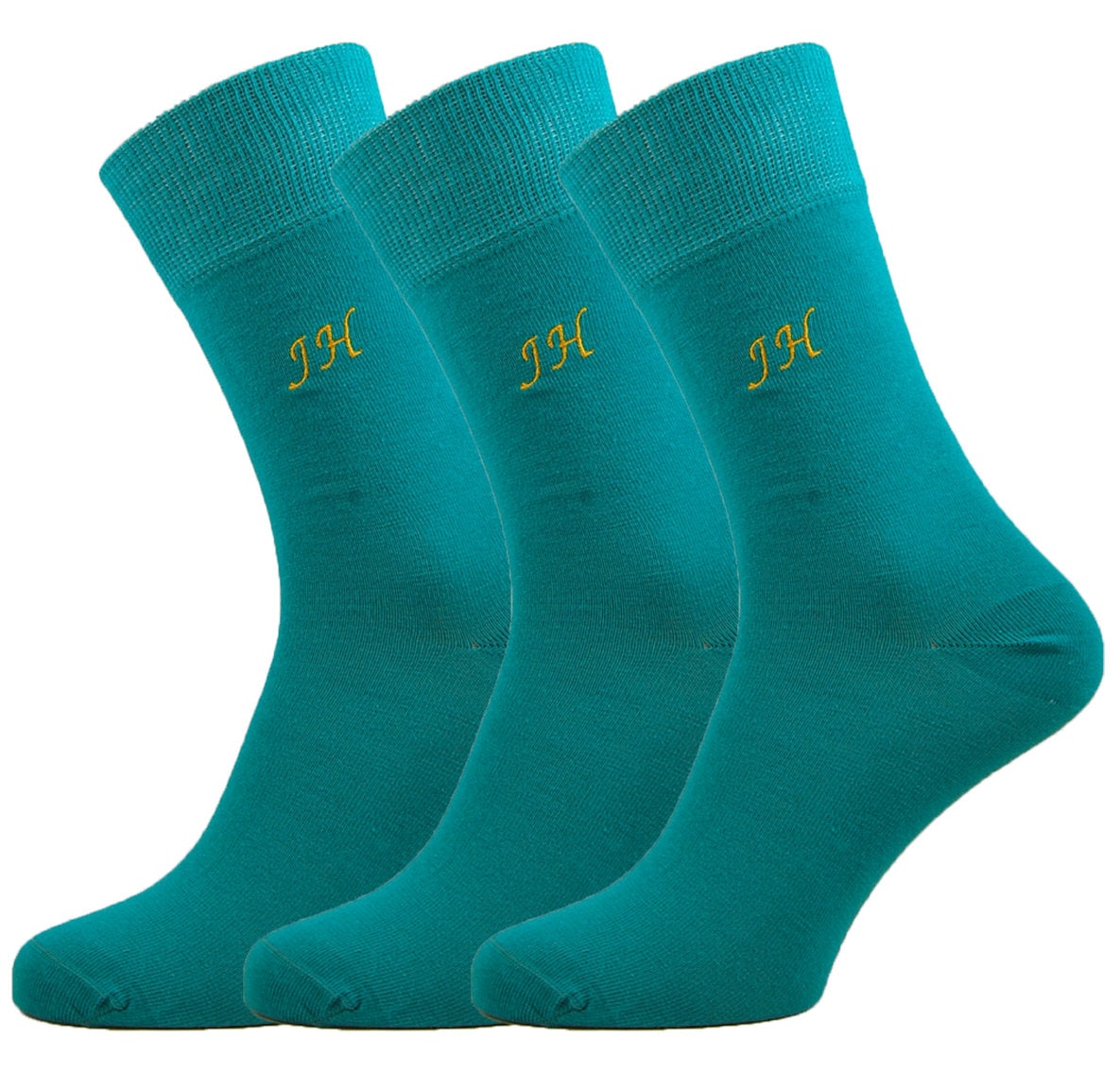 Image of Three Pair Men's Bespoke Monogram Dress Socks, Uk Size 7 - 11, Us Size 10 12, Eu 41 45. X27 Sock Colours Available To Select From