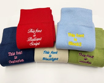 Men's Personalised Embroidered socks, x36 sock colours and x27 embroidery thread colours to choose. Bespoke/ Made to order / Custom socks.