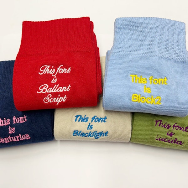 Men's Personalised Embroidered socks, x36 sock colours and x27 embroidery thread colours to choose. Bespoke/ Made to order / Custom socks.