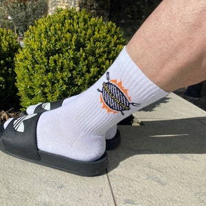 Men&#39;s &#39;Grillfather&#39; Retro Upcycled Cotton Sport socks. Crew Sports / Father&#39;s Day / Gift for Men / Novelty Socks / BBQ / Eco-Friendly.