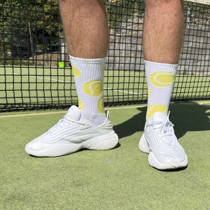 Men's 'Tennis' Crew Upcycled Cotton Sports socks. Tennis Ball / Retro Styling / Eco-Friendly / Ace / Wimbledon / Gym Socks / Sports Crew