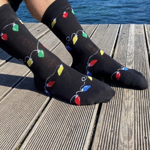 Men's 'Christmas lights' Christmas socks. Xmas gift, Stocking filler, Novelty Christmas, Secret Santa, Gifts for men, Christmas present. image 2