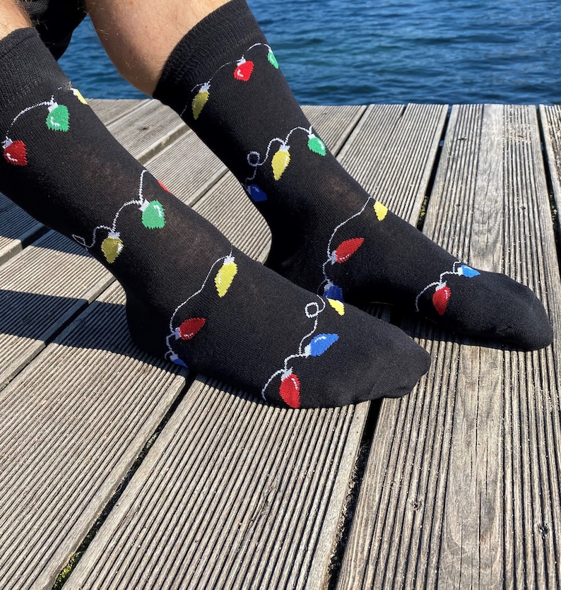 Men's 'Christmas lights' Christmas socks. Xmas gift, Stocking filler, Novelty Christmas, Secret Santa, Gifts for men, Christmas present. image 2