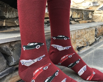 Calzini eleganti da uomo &#39;Classic Sport&#39;. Supercar / Regalo per lui / Festa del papà / Auto d&#39;epoca / Cotone.