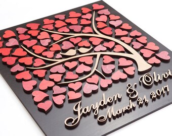 Gastenboek Alternarive Wedding Gastenboek hout gastenboek 3d bruiloft gastenboek Rustieke Huwelijkscadeau Signature Guest Book Houten gastenboek Rood