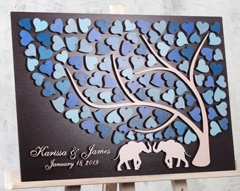 3d Wedding guest book sign Elephants under the tree Wedding guestbook alternative Custom guest book Wedding signature tree CUSTOM COLORS