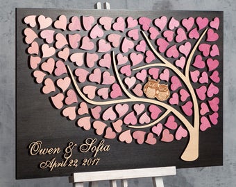 Unique wedding guestbooks alternative wedding guest book tree Owl guest book Wedding book heart Personalized guest book Pink Weddings ideas