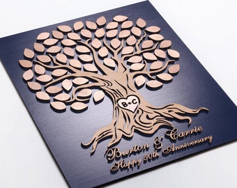 Anniversary guest book Custom guestbook Anniversary registry book Wedding anniversary guestbook alternative Rustic tree Rose gold leaves