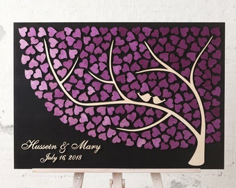 Guest Book Wedding Alternative Guest Book 3D guestbook wedding tree of hearts guest book Unique Custom Rustic guest book DEEP PURPLE