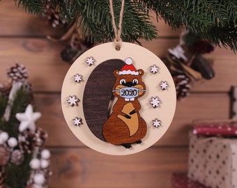 Beaver wood ornament handmade rustic gift from Canada