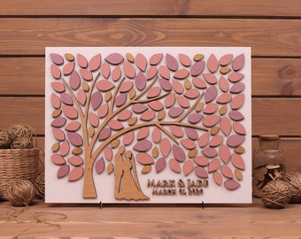 Guest Book Alternative Engagement Guestbook Wedding Gift For Couple 3D Wedding Tree ideas Custom Rose Guest book Sign In Wooden leaves