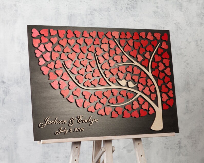 Wedding guest book alternative wood Wedding guestbook sign 3D wedding guest book RED wedding Ideas Rustic wedding guestbook Wedding decor image 3