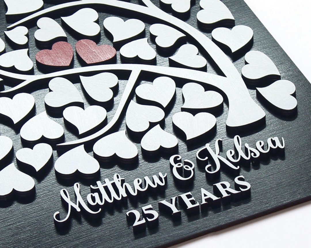 Anniversary Guest Book Alternative 3d Anniversary Guestbook Gifts for Parents Two Red Heart Wood