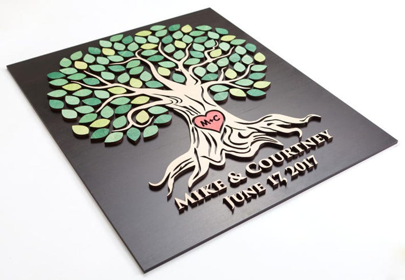 Wedding guest book alternative Wood sign Guestbook tree of leaves Custom wedding theme 3d frame Wedding guestbook 3d wedding gift sign