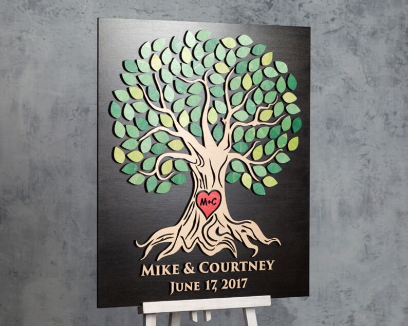 Wedding guest book alternative Wood sign Guestbook tree of leaves Custom wedding theme 3d frame Wedding guestbook 3d wedding gift sign