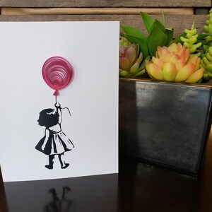 Quilled Greeting Card - Banksy Girl Holding Pink Balloon