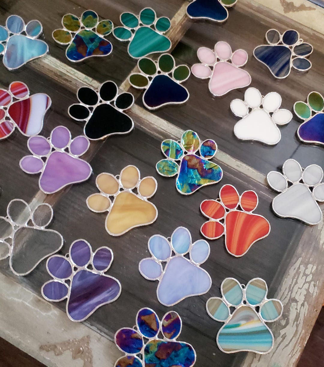 Stained Glass Paw Prints, Christmas Ornament, Pet Memorial - Etsy
