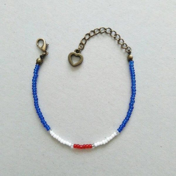 Bracelet "France" perles bleu, blanc, rouge