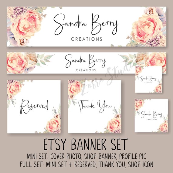 Etsy Banner Set Floral Banner Watercolor Banner Peony Flowers Etsy