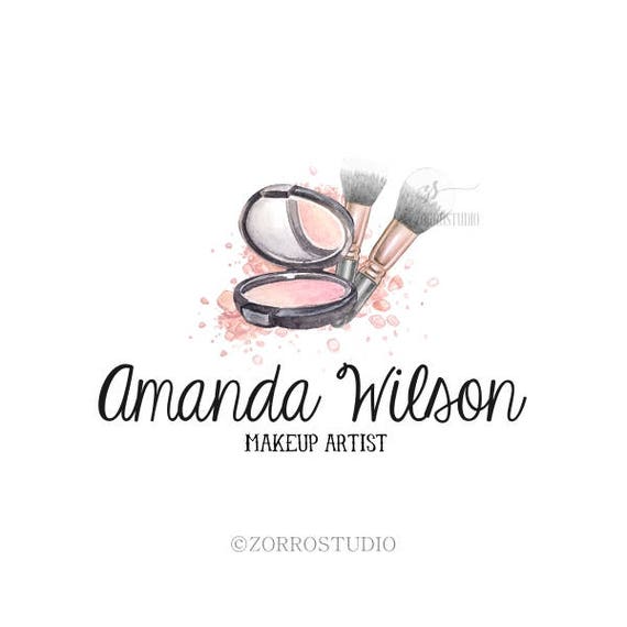 Makeup Premade Logo Make Up Logo Brush Mirror Watercolor Logo Etsy