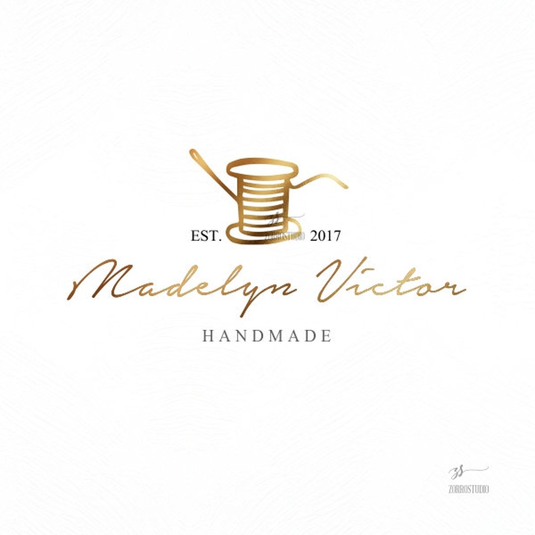 Premade Logo Sewing Thread Logo Gold Thread Spool Logo Needle Etsy