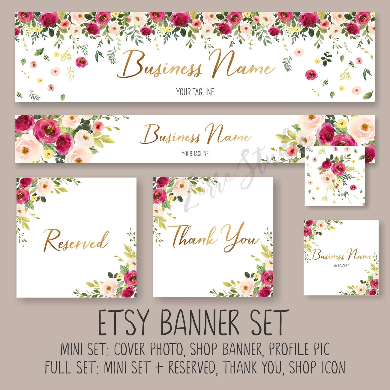 Etsy Banner Set Rustic Floral Banner Peonies Roses Flowers Etsy