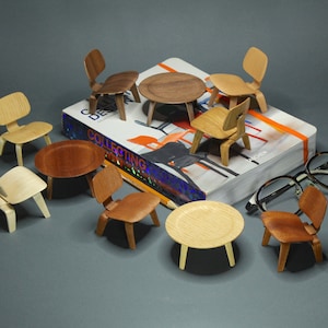 1:12 scale miniature mid century modern design handcrafted wooden chair for dollhouse, roombox and diorama