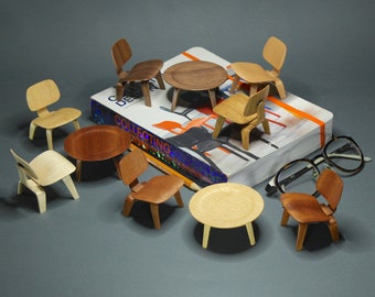 1:12 scale miniature mid century modern design handcrafted wooden chair for dollhouse, roombox and diorama