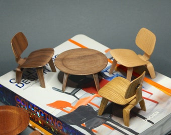 1:12 scale miniature mid century modern design handcrafted wooden coffee table for dollhouse, roombox and diorama